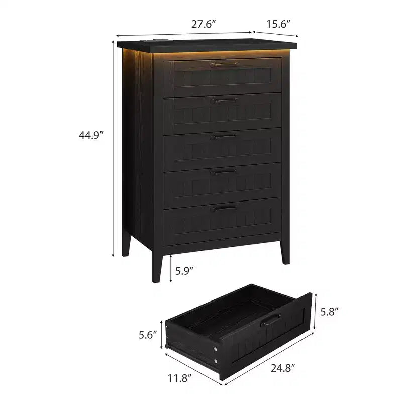 Comodino Moderno con 3/5/6/8 Cassetti e Luce LED, Comodino Piccolo in Legno e Cassettiera, Armadio Organizer per Camera da Letto, Armadio e Soggiorno