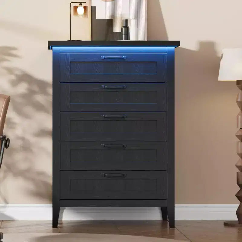 Comodino Moderno con 3/5/6/8 Cassetti e Luce LED, Comodino Piccolo in Legno e Cassettiera, Armadio Organizer per Camera da Letto, Armadio e Soggiorno