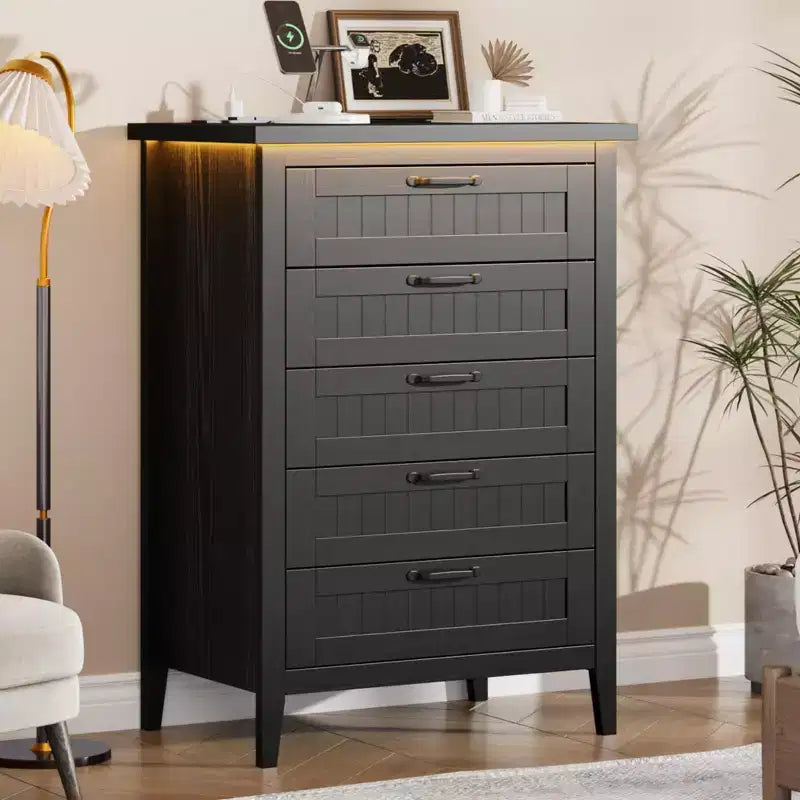 Comodino Moderno con 3/5/6/8 Cassetti e Luce LED, Comodino Piccolo in Legno e Cassettiera, Armadio Organizer per Camera da Letto, Armadio e Soggiorno