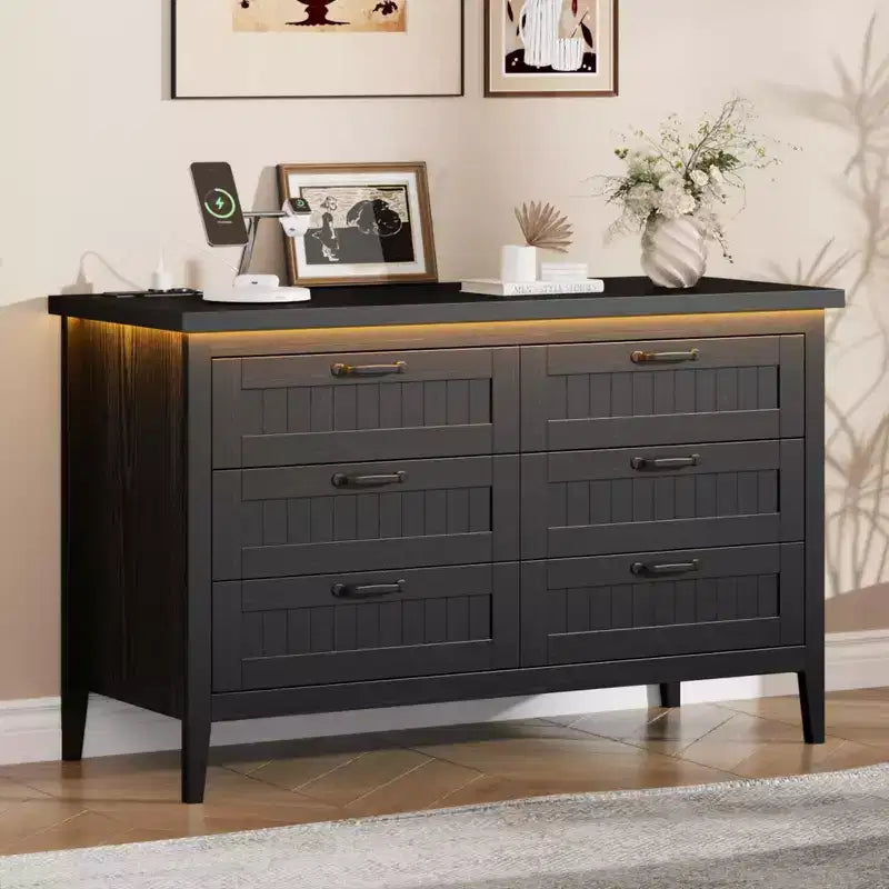 Comodino Moderno con 3/5/6/8 Cassetti e Luce LED, Comodino Piccolo in Legno e Cassettiera, Armadio Organizer per Camera da Letto, Armadio e Soggiorno