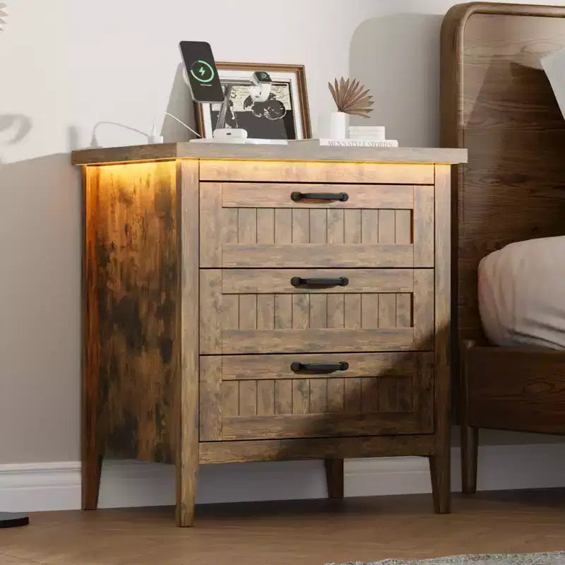 Comodino Moderno con 3/5/6/8 Cassetti e Luce LED, Comodino Piccolo in Legno e Cassettiera, Armadio Organizer per Camera da Letto, Armadio e Soggiorno