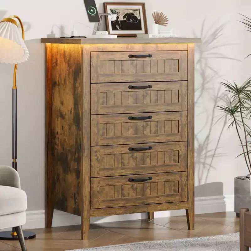 Comodino Moderno con 3/5/6/8 Cassetti e Luce LED, Comodino Piccolo in Legno e Cassettiera, Armadio Organizer per Camera da Letto, Armadio e Soggiorno