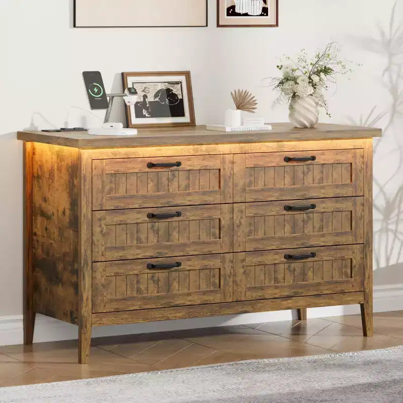 Comodino Moderno con 3/5/6/8 Cassetti e Luce LED, Comodino Piccolo in Legno e Cassettiera, Armadio Organizer per Camera da Letto, Armadio e Soggiorno