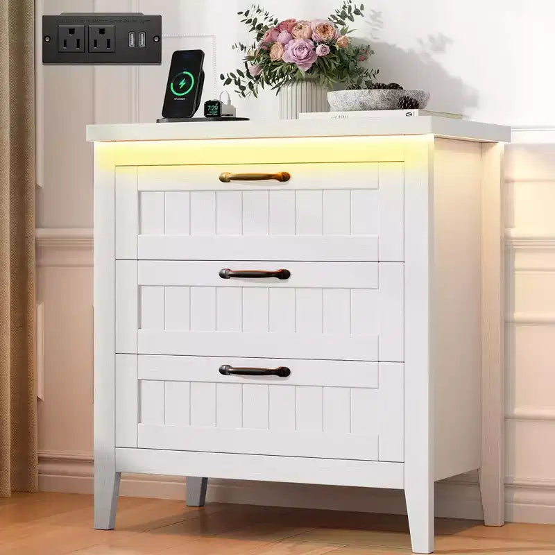 Comodino Moderno con 3/5/6/8 Cassetti e Luce LED, Comodino Piccolo in Legno e Cassettiera, Armadio Organizer per Camera da Letto, Armadio e Soggiorno
