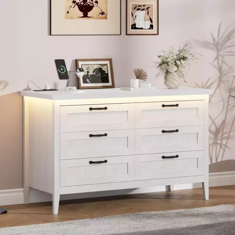 Comodino Moderno con 3/5/6/8 Cassetti e Luce LED, Comodino Piccolo in Legno e Cassettiera, Armadio Organizer per Camera da Letto, Armadio e Soggiorno