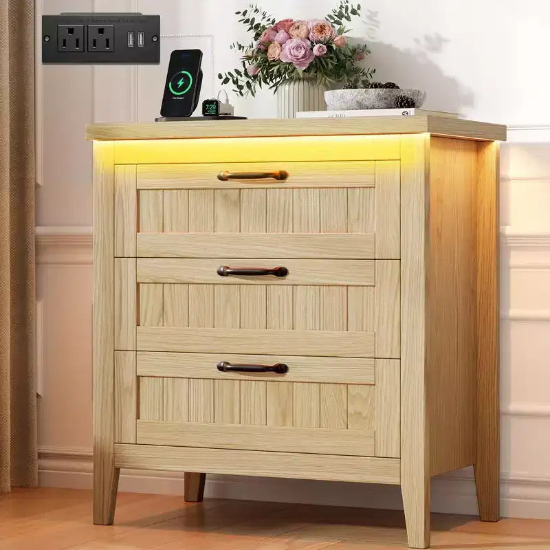 Comodino Moderno con 3/5/6/8 Cassetti e Luce LED, Comodino Piccolo in Legno e Cassettiera, Armadio Organizer per Camera da Letto, Armadio e Soggiorno