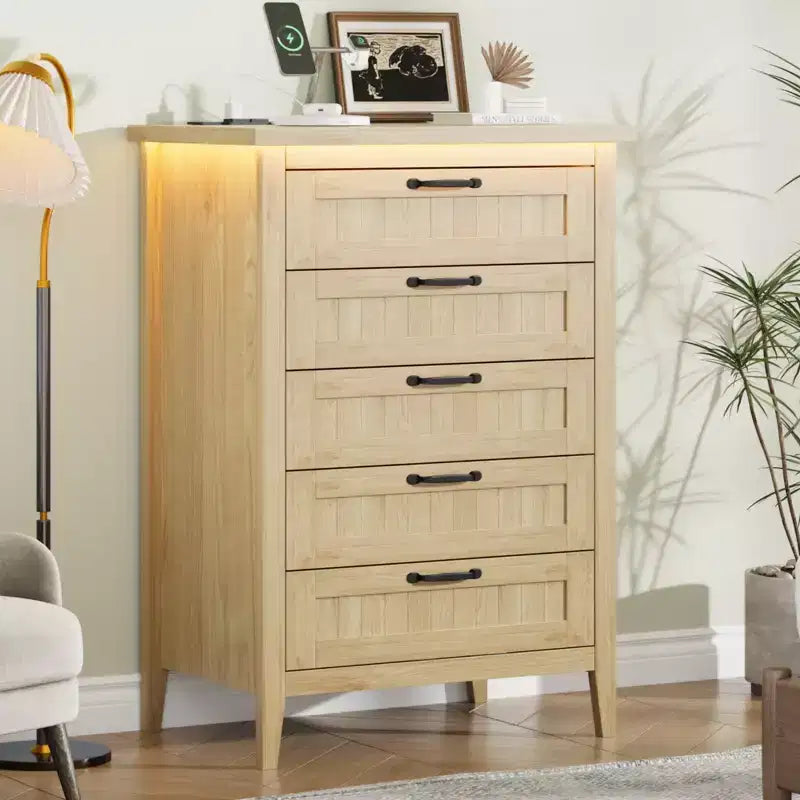 Comodino Moderno con 3/5/6/8 Cassetti e Luce LED, Comodino Piccolo in Legno e Cassettiera, Armadio Organizer per Camera da Letto, Armadio e Soggiorno