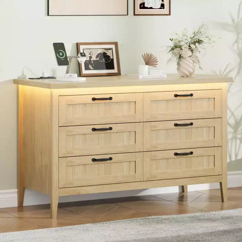 Comodino Moderno con 3/5/6/8 Cassetti e Luce LED, Comodino Piccolo in Legno e Cassettiera, Armadio Organizer per Camera da Letto, Armadio e Soggiorno