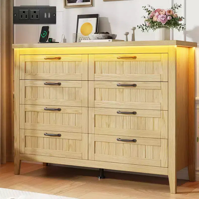 Comodino Moderno con 3/5/6/8 Cassetti e Luce LED, Comodino Piccolo in Legno e Cassettiera, Armadio Organizer per Camera da Letto, Armadio e Soggiorno