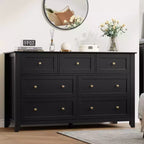 GustoWave Modern 54 Wide Large 7 Drawer Dresser for Bedroom, Entryway, Hallway, Black
