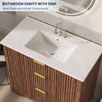 Mobile bagno moderno a doghe con lavabo integrato in ceramica, mobile bagno indipendente con 3 cassetti per bagni contemporanei