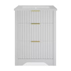 Mobile bagno moderno a doghe con lavabo integrato in ceramica, mobile bagno indipendente con 3 cassetti per bagni contemporanei