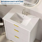 Mobile bagno moderno a doghe con lavabo integrato in ceramica, mobile bagno indipendente con 3 cassetti per bagni contemporanei