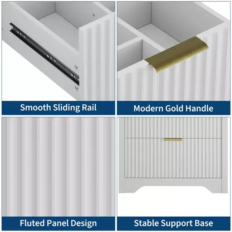 Mobile bagno moderno a doghe con lavabo integrato in ceramica, mobile bagno indipendente con 3 cassetti per bagni contemporanei