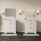 Mobile bagno moderno a doghe con lavabo integrato in ceramica, mobile bagno indipendente con 3 cassetti per bagni contemporanei
