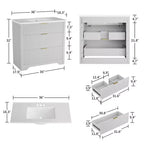 Mobile bagno moderno a doghe con lavabo integrato in ceramica, mobile bagno indipendente con 3 cassetti per bagni contemporanei