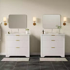 Mobile bagno moderno a doghe con lavabo integrato in ceramica, mobile bagno indipendente con 3 cassetti per bagni contemporanei