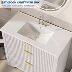 Mobile bagno moderno a doghe con lavabo integrato in ceramica, mobile bagno indipendente con 3 cassetti per bagni contemporanei