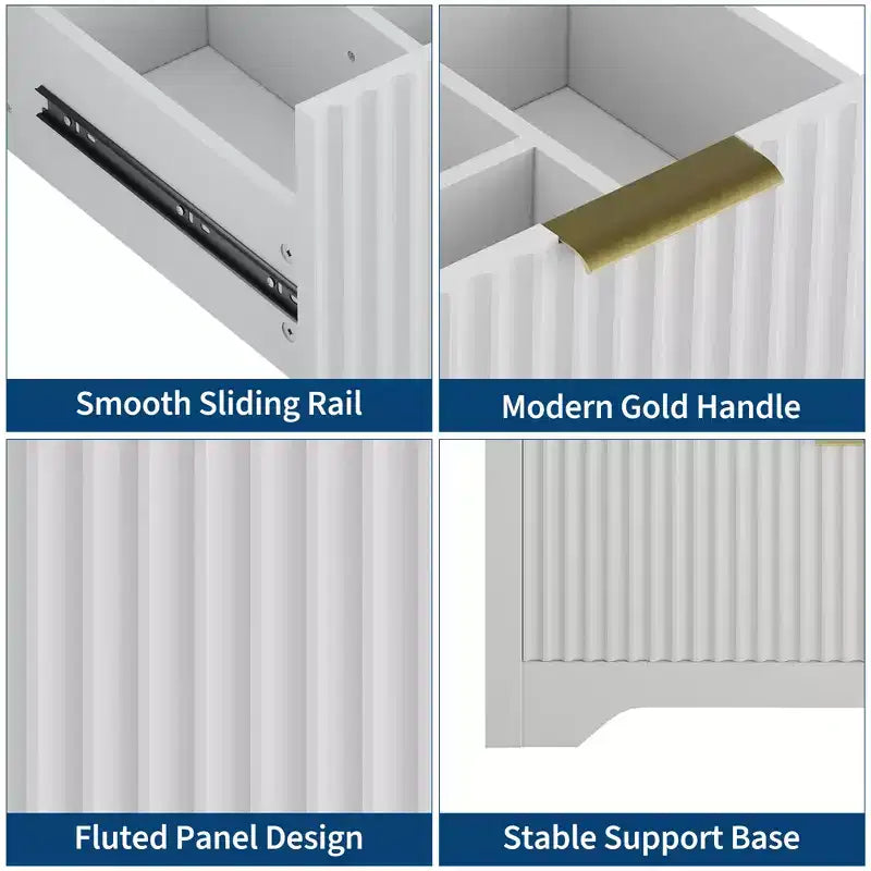 Mobile bagno moderno a doghe con lavabo integrato in ceramica, mobile bagno indipendente con 3 cassetti per bagni contemporanei