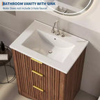 Mobile bagno moderno a doghe con lavabo integrato in ceramica, mobile bagno indipendente con 3 cassetti per bagni contemporanei