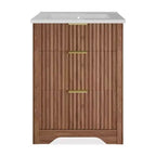 Mobile bagno moderno a doghe con lavabo integrato in ceramica, mobile bagno indipendente con 3 cassetti per bagni contemporanei
