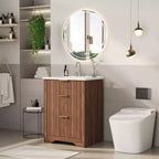 Modern Fluted Bathroom Vanity Set with Integrated Ceramic Basin Freestanding Bathroom Storage Vanity Cabinet with 3 Drawers for Contemporary Bathroom