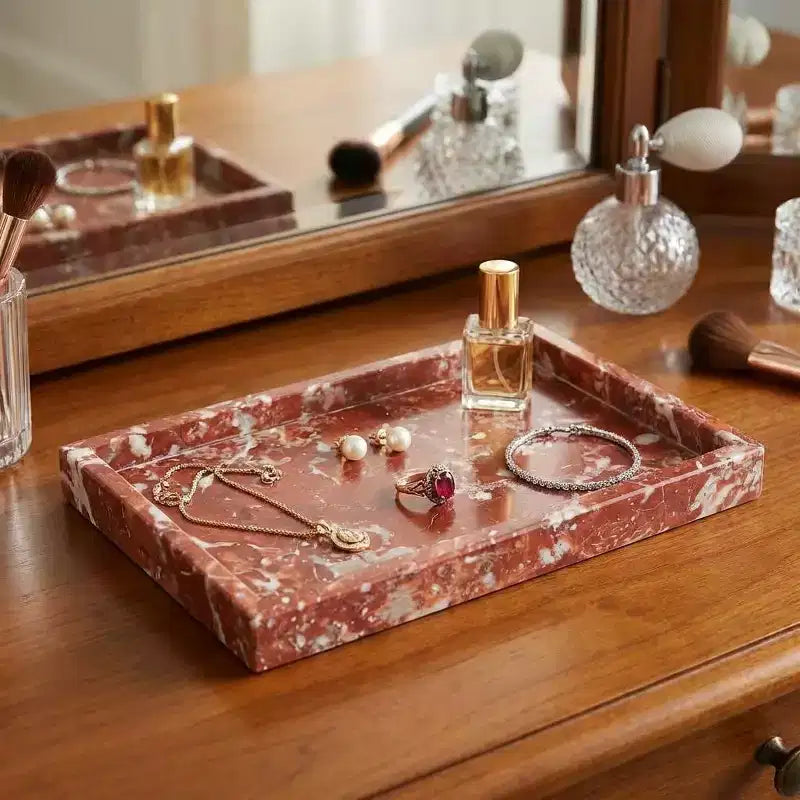 Elegante vassoio porta gioielli in marmo naturale, regalo per la festa della mamma, vassoio in vera pietra di marmo per bagno e decorazioni per la casa