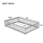 Sailvan Letto Completo a Pavimento con Recinzione e Porta, Struttura Letto a Piattaforma per Bambini in Legno Massello