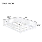 Sailvan Letto Completo a Pavimento con Recinzione e Porta, Struttura Letto a Piattaforma per Bambini in Legno Massello
