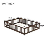 Sailvan Letto Completo a Pavimento con Recinzione e Porta, Struttura Letto a Piattaforma per Bambini in Legno Massello