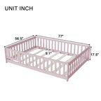 Sailvan Letto Completo a Pavimento con Recinzione e Porta, Struttura Letto a Piattaforma per Bambini in Legno Massello