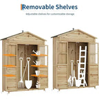 Mobile da Patio in Legno Resistente alle Intemperie Abete con Tetto Impermeabile, 6 Ripiani Regolabili, Pali di Fissaggio e Kit Anti-Caduta Ideale per Attrezzi da Giardino
