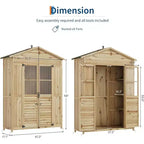 Mobile da Patio in Legno Resistente alle Intemperie Abete con Tetto Impermeabile, 6 Ripiani Regolabili, Pali di Fissaggio e Kit Anti-Caduta Ideale per Attrezzi da Giardino