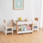 Set Tavolo e Sedie per Bambini, Scrivania per Bambini 4 in 1 con Cassetto Portaoggetti, Piano del Tavolo Staccabile 2 in 1 per Aula, Casa, Sala Giochi (Bianco)