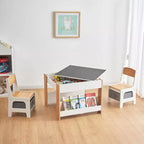 Set Tavolo e Sedie per Bambini, Scrivania per Bambini 4 in 1 con Cassetto Portaoggetti, Piano del Tavolo Staccabile 2 in 1 per Aula, Casa, Sala Giochi (Bianco)