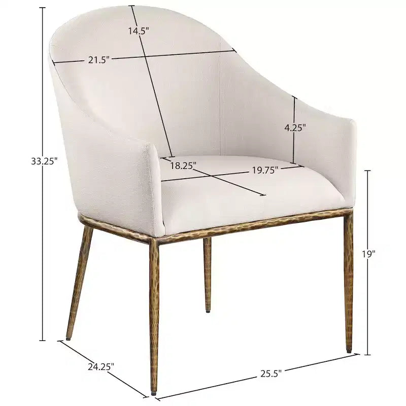 Sedia da pranzo imbottita Meridian Furniture Ferro, in tessuto a prestazioni elevate testurizzato color lino beige, con braccioli