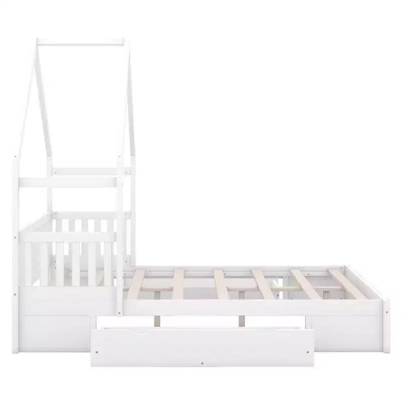 FAMYYT Letto Matrimoniale in Legno?Con Sponda di Sicurezza, 2 Cassetti, Facile da Montare