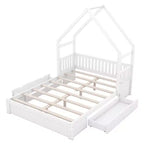 FAMYYT Letto Matrimoniale in Legno?Con Sponda di Sicurezza, 2 Cassetti, Facile da Montare