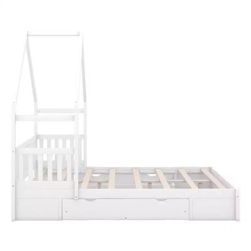 FAMYYT Letto Matrimoniale in Legno?Con Sponda di Sicurezza, 2 Cassetti, Facile da Montare