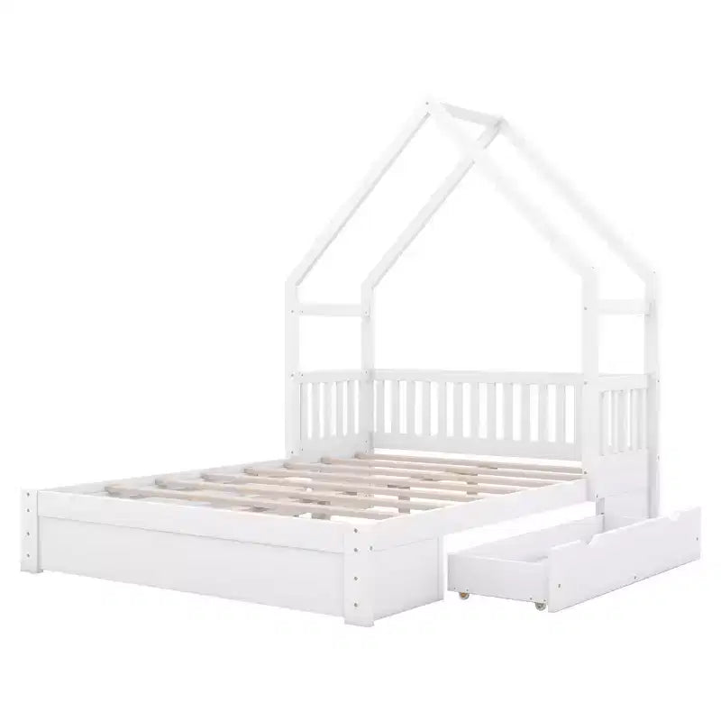 FAMYYT Letto Matrimoniale in Legno?Con Sponda di Sicurezza, 2 Cassetti, Facile da Montare