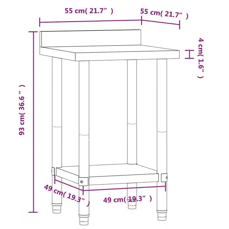 vidaXL Banco da Lavoro per Cucina con Alzatina 82,5x55x93 cm Acciaio Inox