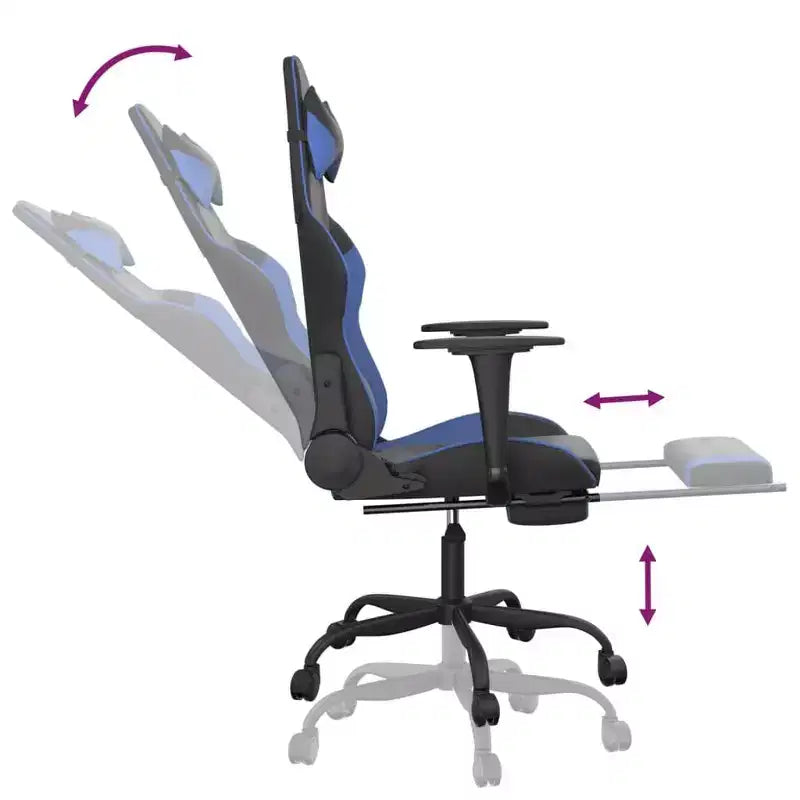 vidaXL Sedia da gaming regolabile, nera e blu, in similpelle, metallo e compensato