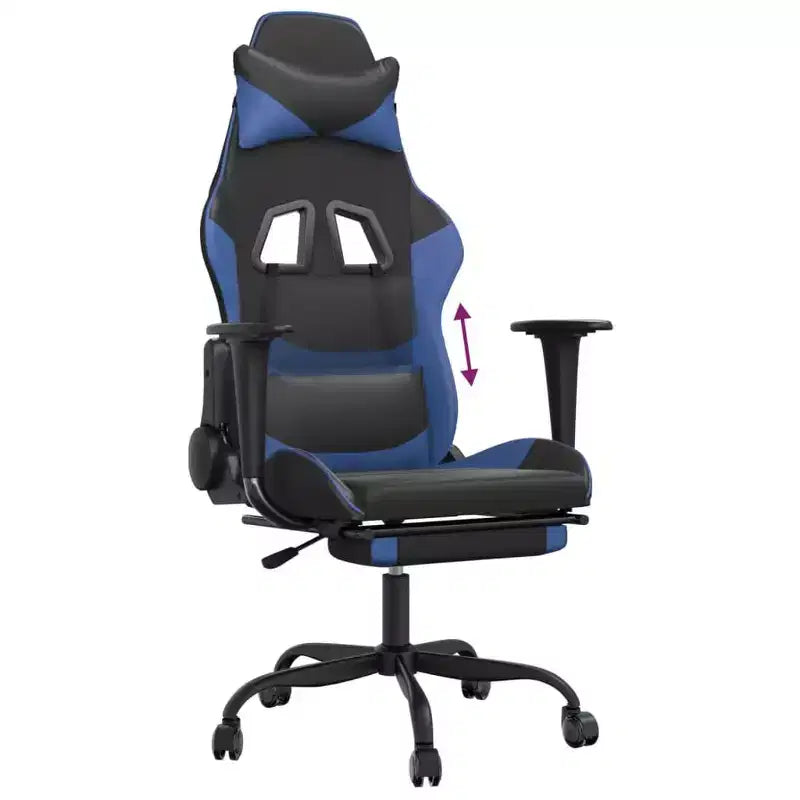 vidaXL Sedia da gaming regolabile, nera e blu, in similpelle, metallo e compensato