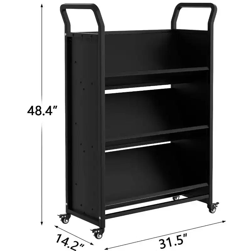 Carrello portadocumenti a 3 ripiani, carrelli multiuso in metallo con 4 ruote bloccabili e ganci laterali, libreria per casa, biblioteca, scuola, ufficio, studio
