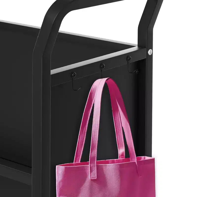 Carrello portadocumenti a 3 ripiani, carrelli multiuso in metallo con 4 ruote bloccabili e ganci laterali, libreria per casa, biblioteca, scuola, ufficio, studio