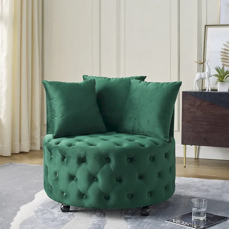 Poltrona girevole a rotelle verde moderna con schienale trapuntato da 30 pollici e 4 rotelle universali