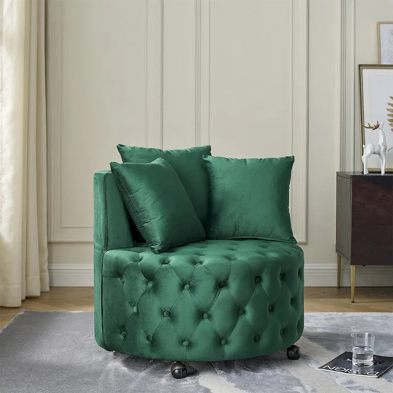 Poltrona girevole a rotelle verde moderna con schienale trapuntato da 30 pollici e 4 rotelle universali