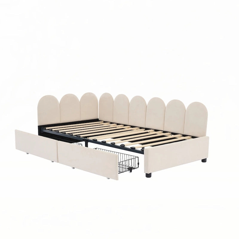 Divano letto imbottito singolo con 2 cassetti