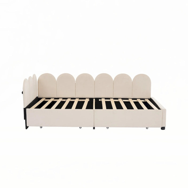 Divano letto imbottito singolo con 2 cassetti