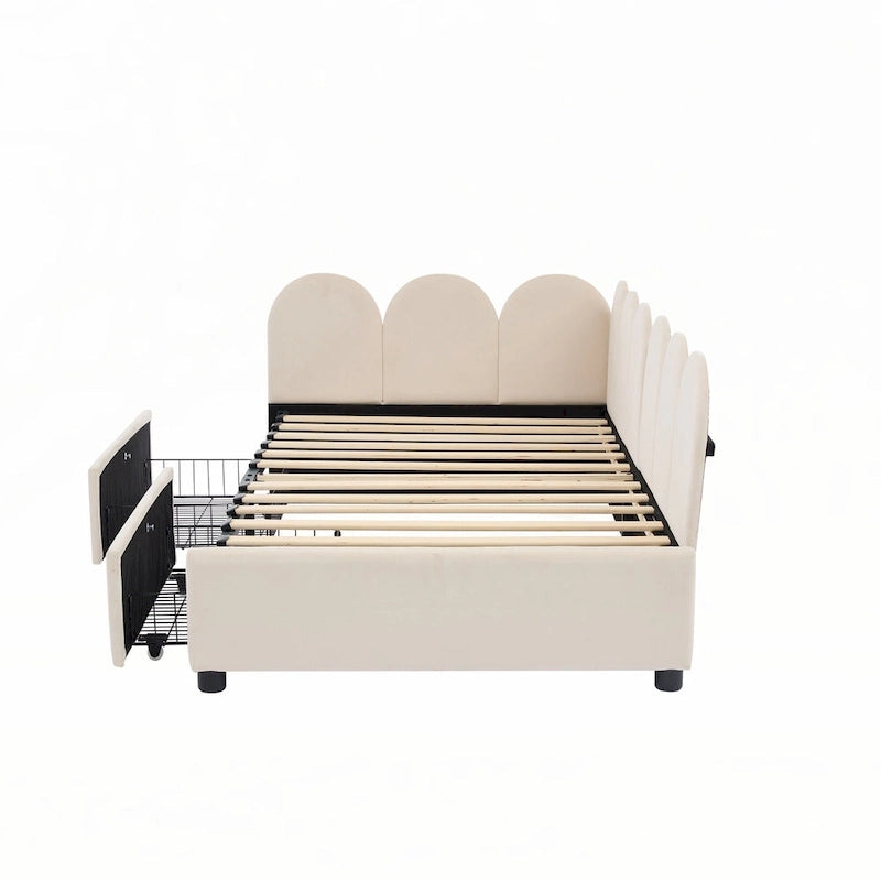 Divano letto imbottito singolo con 2 cassetti